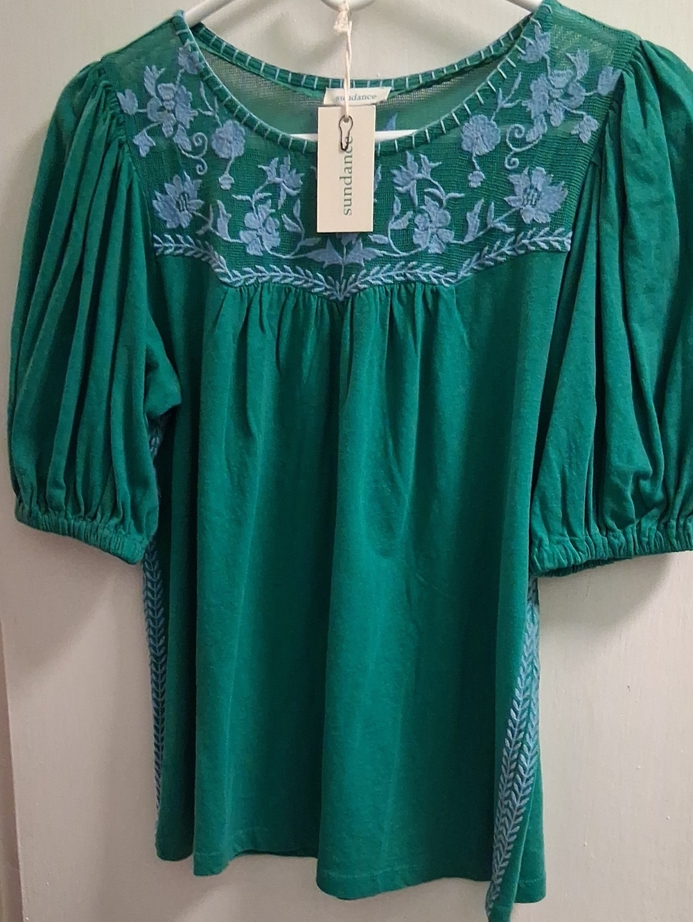 Sundance Teal Green Embroidered Peasant Tunic